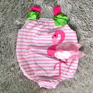 NWOT Little Wishes Baby White Pink Flamingo Romper